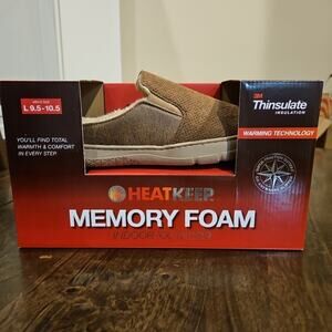 3M Thinsulate HEATKEEP Mens L 9.5-10.5 Tan Memory Foam Indoor Outdoor Slippers